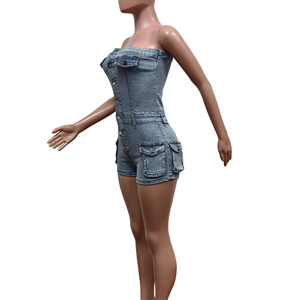Summer New Women's <strong>Shorts</strong> Denim Jumpsuit Solid Color Sexy Women's Jean <strong>Overall</strong> <strong>Shorts</strong> - Product Image 6