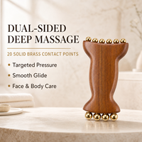 Outils de massage Gua Sha en laiton et bois de santal doré en gros, 20 billes en laiton, masseur double face pour méridiens, cuir chevelu, visage et corps, logo personnalisé OEM