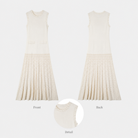 Robe en tricot pointelle ivoire pour femme, col rond, sans manches, longueur midi, vente en gros, marque privée