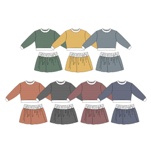 ชุดกระโปรงเด็กผู้หญิงลายทางสีพื้นดีไซน์ใหม่ ชุดเสื้อผ้าเด็กเข้าชุด - Product Image 2