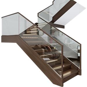 Escalier en bois massif de chêne rouge américain moderne de haute qualité avec garde-corps en verre, design à double <span class=keywords><strong>poutre</strong></span>, adapté à une utilisation en intérieur - Product Image 5