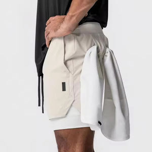 Esporte de verão compressão Athletic Gym Shorts dos homens com logotipo de secagem rápida malha calças respirável meados da cintura com bolsos - Product Image 3