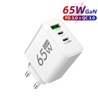 Chargeur USB-C GaN PD 65W avec charge rapide 3.0 pour ordinateur portable, écouteurs, téléphone portable - Adaptateur mural rapide avec 1x USB + 2 ports Type-C