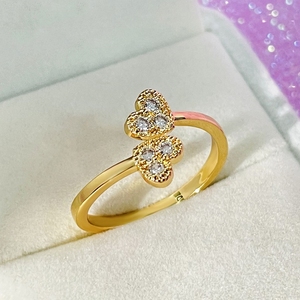 High Quality 18k Gold Plated Cubic Zirconia Double Heart <b>Adjustable</b> <b>Ring</b> Women - Product Image 2
