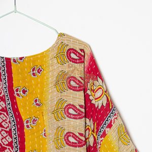 Cotton Hand Block Print Vintage Kantha Kimono Jacket Bathrobe Boho Handmade Kimono Jacket - Product Image 5