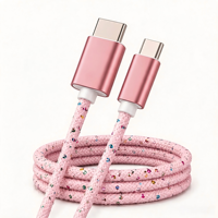 Kabel Data Transfer USB-C Pink Bling Kepang 3m PD Pengisian Cepat 100W Kualitas Tinggi CC-143 Konduktor Tembaga Murni untuk Ponsel