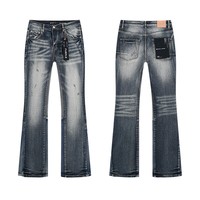 Jean tendance de haute qualité, style rétro, effet éclaboussures d'encre, délavé, clouté, coupe droite, décontracté, mode urbaine, printemps/automne