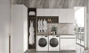 Custom Modern Minimalist Design Laundry Room Cabinet Vanities with Sink and Basket - Product Image 4