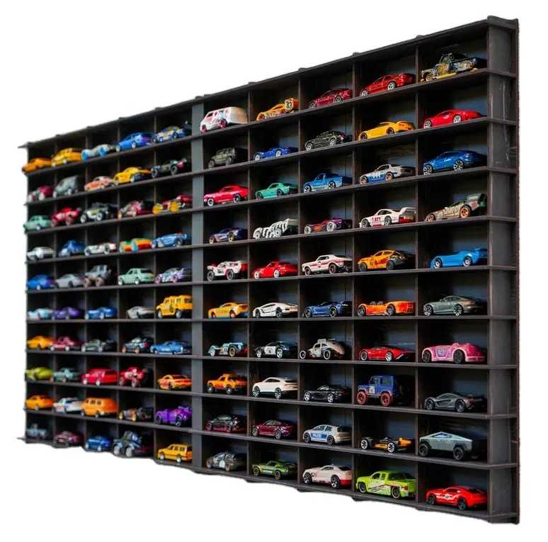 Keway, organizador de almacenamiento de coche de juguete de madera montado en la pared, estante de exhibición 100 coches, caja de cerillas, vitrina de coche