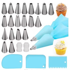 Pochette à douille en silicone réutilisable pour crème et pâtisserie, avec ensemble de douilles en acier inoxydable, outil de décoration de gâteaux DIY - Product Image 1