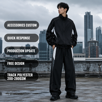 Ensemble de survêtement sportif automne en nylon noir personnalisé 240 GSM avec veste zippée, col montant, taille élastique, cordon de serrage et panneaux réfléchissants