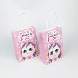 Exclusive custom designed printed pink cute unicorn white kraft paper bag