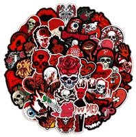50 Pegatinas Góticas Negras y Rojas, Decoración de Terror y Thriller, Pegatinas Impermeables para Cuadernos y Vasos, Pegatinas de Graffiti