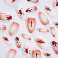 Faux ongles à presser pour Halloween, motifs araignée rouge, croix et goutte de sang, pour cosplay