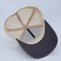 Gorro de 5 Paneles de Venta Caliente, Personalizado, Deportivo, Gris, Malla, Retro, Deportivo, Informal, para la Vida Diaria, con Parche de Cuero, Gorra Trucker de Algodón