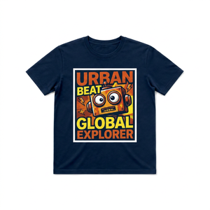 Urban <b>Beat</b> Global Explorer Men's Navy Blue Short Sleeve <b>T</b>-<b>Shirt</b> Cartoon Robot Print Casual O-Neck Regular Fit 100% Cotton - Product Image 1
