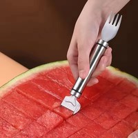 2 In 1 Watermeloen Snijder Zomer Multifunctionele Watermeloen Fruitmes Roestvrijstalen Vork Watermeloen Snijder Met Vork