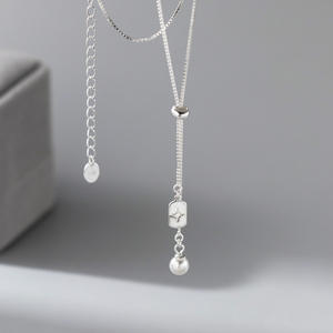 Collier en argent pur S925 orné de perles synthétiques et de diamants, style queue de poisson haut de gamme, accessoire élégant pour femmes - Product Image 2