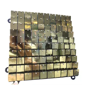 Mới Nhất Thiết Kế Sự Kiện Backdrop Trang Trí 3D Vàng Shimmer Sequin Wall Panel