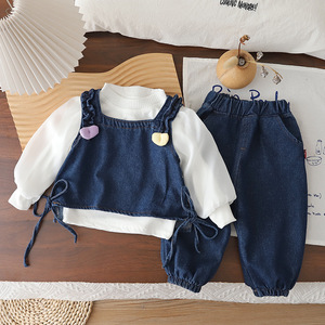 Ensemble de vêtements pour filles, <span class=keywords><strong>3</strong></span> pièces, doux et confortable, haut à manches longues, veste en jean, pantalon, pour le printemps, tenue décontractée quotidienne, vêtements d'extérieur - Product Image 1