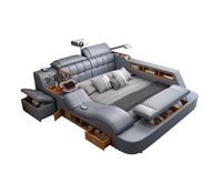Lit double moderne simple en cuir multifonctionnel 1,8 m Cadre de lit Chambre à coucher Lit fonctionnel intelligent avec massage