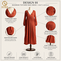 Fabricant de vêtements haut de gamme pour femmes - Robe longue rouge ample à manches lanternes pour femmes - Design fluide et décontracté, style personnalisable