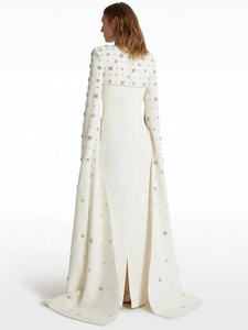 Robe <span class=keywords><strong>longue</strong></span> de <span class=keywords><strong>soirée</strong></span> élégante pour femme OUDINA, de haute qualité, ornée de perles et de diamants, avec manches cape longues - Product Image 3