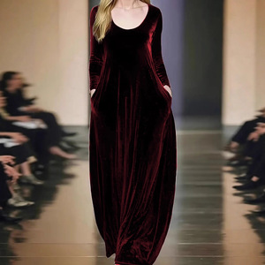 Vestido Largo de Terciopelo para Mujer, Talla Grande, Cuello Redondo, Estilo Línea A, Elegante, para Fiesta o Noche, Dropshipping Shopify - Product Image 4