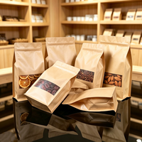 Sachet Doypack en papier kraft avec fenêtre, auto-scellant, à huit soudures latérales, imprimé sur mesure pour l'emballage de noix, de thé et d'aliments