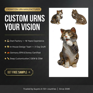 Urne funéraire en céramique en forme de chat mignon pour animaux de compagnie, conteneur pour cendres de crémation pour chien et chat, souvenir funéraire personnalisable avec empreinte de patte - Product Image 1