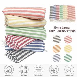 Serviette de plage et de bain en coton turc doux, rayée et imprimée, séchage rapide, haute absorption, sans sable - Product Image 3