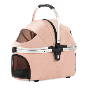 Poussette 3 en 1 pour petits chiens moyens chiots chats Coussin de transport détachable Cadre en aluminium léger et <span class=keywords><strong>pliable</strong></span> Double entrée sans fermeture éclair - Product Image 4