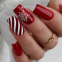 Faux ongles amande longs et festifs à thème de Noël, style français, détachables, avec motif Père Noël