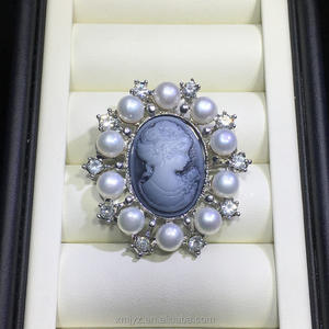 Broche de perlas naturales de agua dulce, colgante de cadena con relieve de <span class=keywords><strong>Camio</strong></span>, regalo de ramillete de doble uso - Product Image 4
