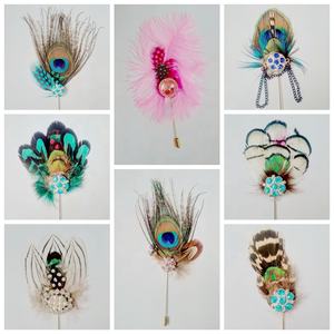 Broche en plumes pour <span class=keywords><strong>homme</strong></span>, faite à la main, nouvelle, pour la décoration <span class=keywords><strong>de</strong></span> costume, fête <span class=keywords><strong>de</strong></span> mode - Product Image 2