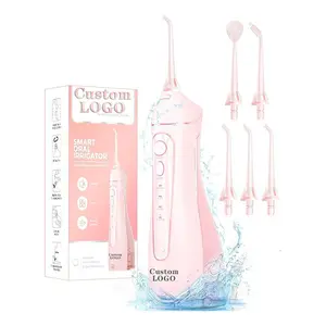 Aguja de irrigación dental de la mejor venta, cuidado bucal, logotipo personalizado, hilo dental de agua portátil rosa para dientes, inalámbrico