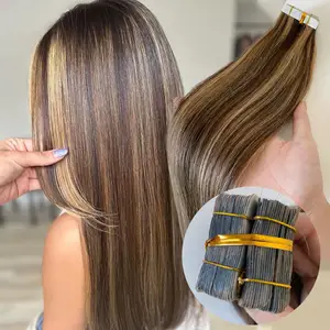 Venda quente meia 100% Europeu Cabelo Humano #4/27 cutícula intacta fita reta Ins Invisible Seamless Tape em extensões de cabelo