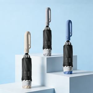Parapluie inversé entièrement automatique avec sangle réfléchissante, poignée à 3 plis de haute qualité et impression de logo - Product Image 1