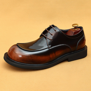 Zapatos Derby de Corte Ancho para Hombre, Diseño de Punta Ancha, Cuero Vacuno Genuino con Acabado Brillante, Estilo Británico, Zapatos de Vestir para Negocios - Product Image 2