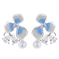 Blumen-Perlen-Ohrstecker 925 Sterling Silber Zirkon Süße Zarte Ohrringe