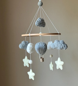Bébé mobile garçon montgolfière pépinière Voyage décor bleu <span class=keywords><strong>gris</strong></span> étoiles et nuages Baby shower cadeau - Product Image 6