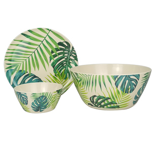 Set di Ciotole con Stampa Foglia di Palma Tropicale Monstera in Melamina - Ciotole Grandi e Piccole per Pranzo a Bordo Piscina 6 e 10 Pollici - Product Image 6