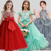 Robe de soirée princesse sans manches pour filles, robe longue en dentelle et mousseline, décoration nœud sans manches, robe de soirée formelle pour enfants