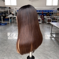 Perruque frontale en dentelle 14 pouces, cheveux vierges brésiliens lisses et ondulés, brun clair, dentelle suisse, qualité 9A, longueur longue, cheveux humains vierges
