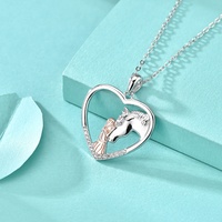 Pendentif Cheval GP127 en Argent Sterling 925, Cœur d'Amour Étreignant un Cheval, pour Collier, Bijou Fin, Cadeau pour Femmes et Filles
