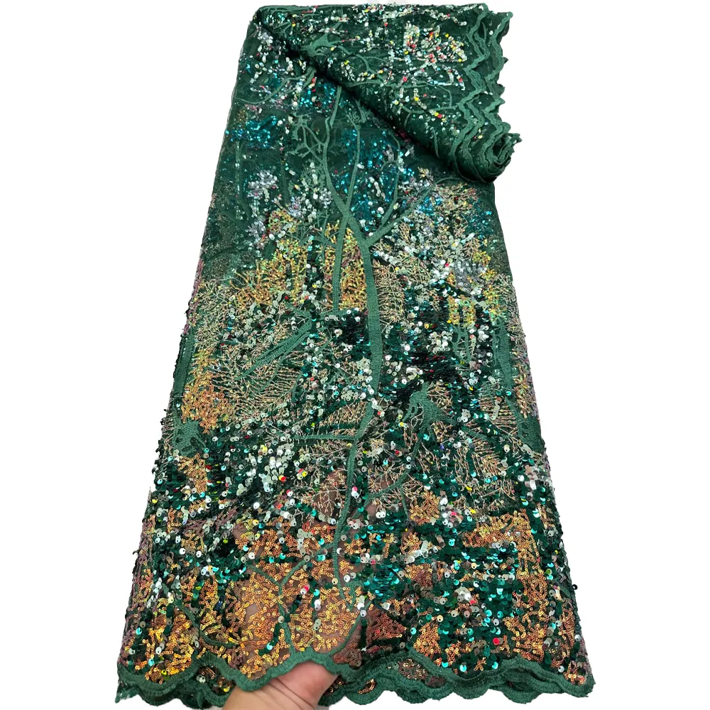 African Glitter Lace Fabric Hochwertiges französisches Stickerei-Tüll-Spitzens toff material Nigerian isches Hochzeits kleid 5 Meter