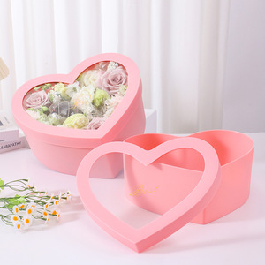 Valentinstag Herz Set <span class=keywords><strong>2</strong></span> Transparente Fenster Blume Geschenk <span class=keywords><strong>box</strong></span> mit Stamp ing Love Rose Fruit Bouquet Verpackungs <span class=keywords><strong>box</strong></span> - Product Image 1