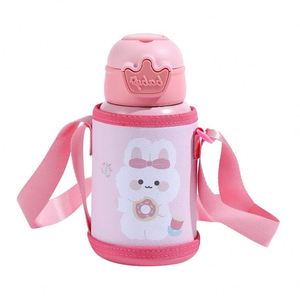 BPA Free Toddlers Kids Children Double <b>Drink</b> Stainless Steel Insulated Cute Cartoon Thermos Water Bottle With <b>Straw</b> Rope Strap - Product Image 3