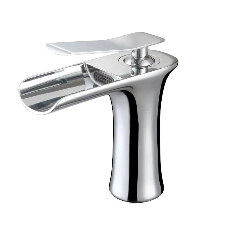 Modern Waterfall Basin Faucet Mixer Taps Custom Bathroom Hot And Cold Water Faucet Brass Single Hole Basin Faucet