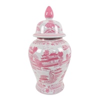 RZKA-231033 rouge et blanc paysage chinois maison motif bocaux à couvercle en céramique vase à fleurs